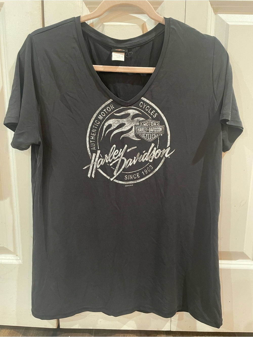 Harley-Davidson Black V-Neck Tee with Silver Logo